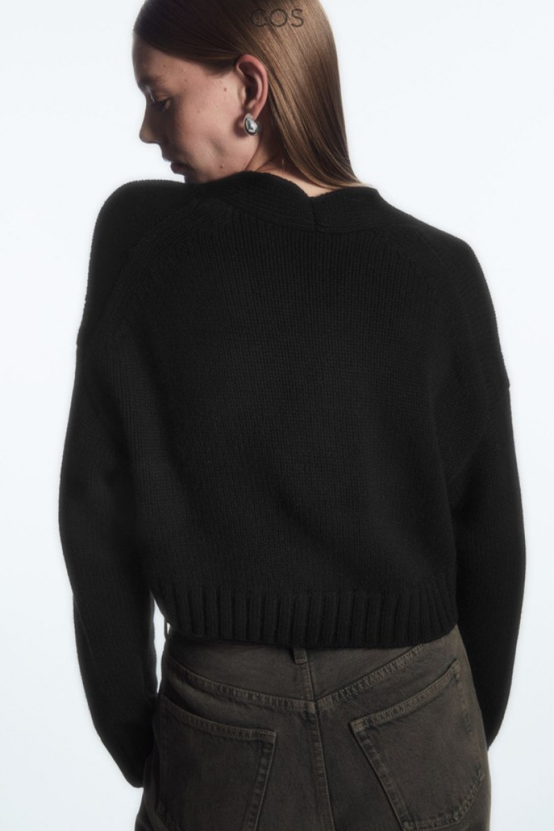 COS Chunky Cropped Cashmere-Blend Cardigan Women's Knitwear & Cardigans Black | NC14-W6UL