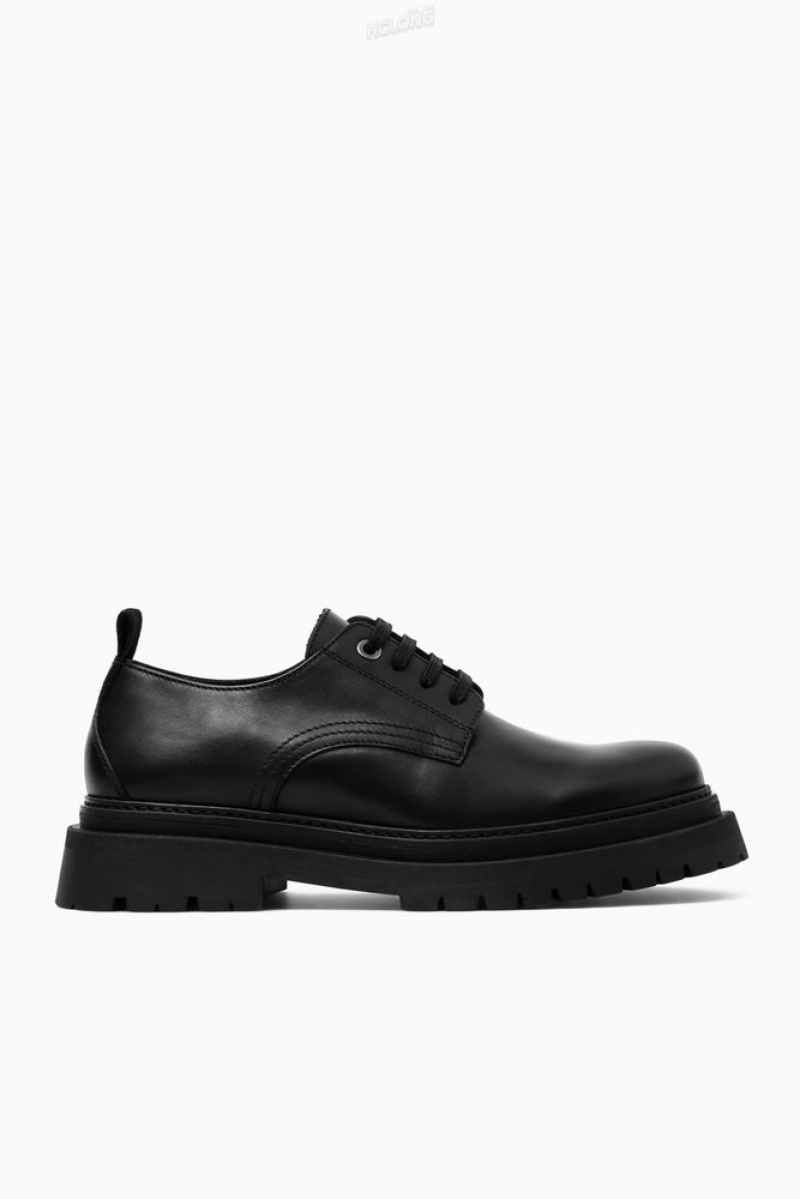 COS Chunky Leather Derby Shoes Men's Slip On Shoes Black | XK19-Y4XY