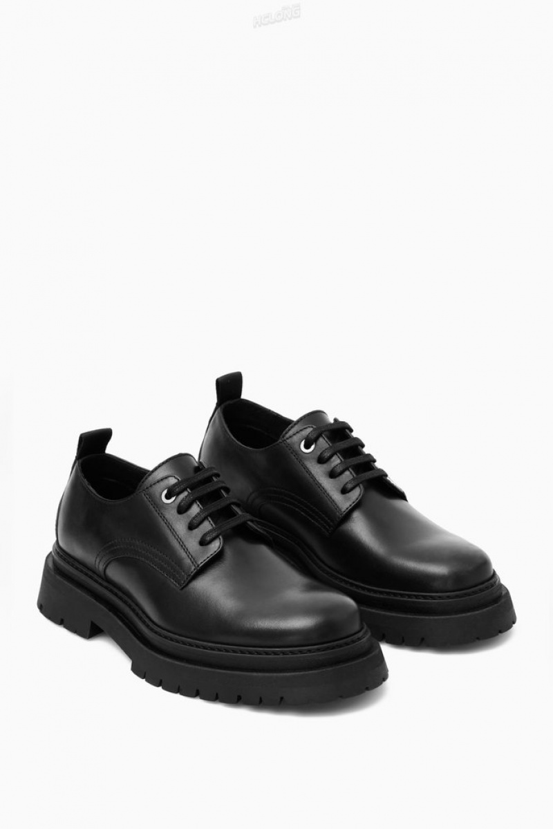 COS Chunky Leather Derby Shoes Men's Slip On Shoes Black | XK19-Y4XY