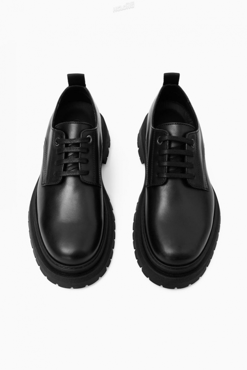 COS Chunky Leather Derby Shoes Men's Slip On Shoes Black | XK19-Y4XY