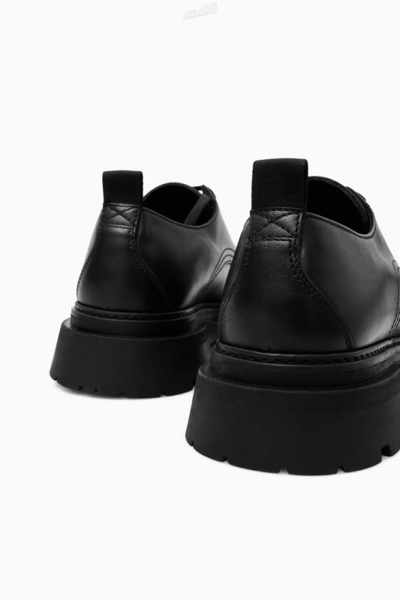 COS Chunky Leather Derby Shoes Men's Slip On Shoes Black | XK19-Y4XY