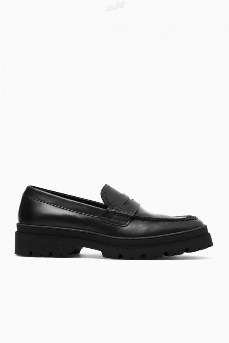 COS Chunky Leather Loafers Men's Loafers Black | XY61-S6NL