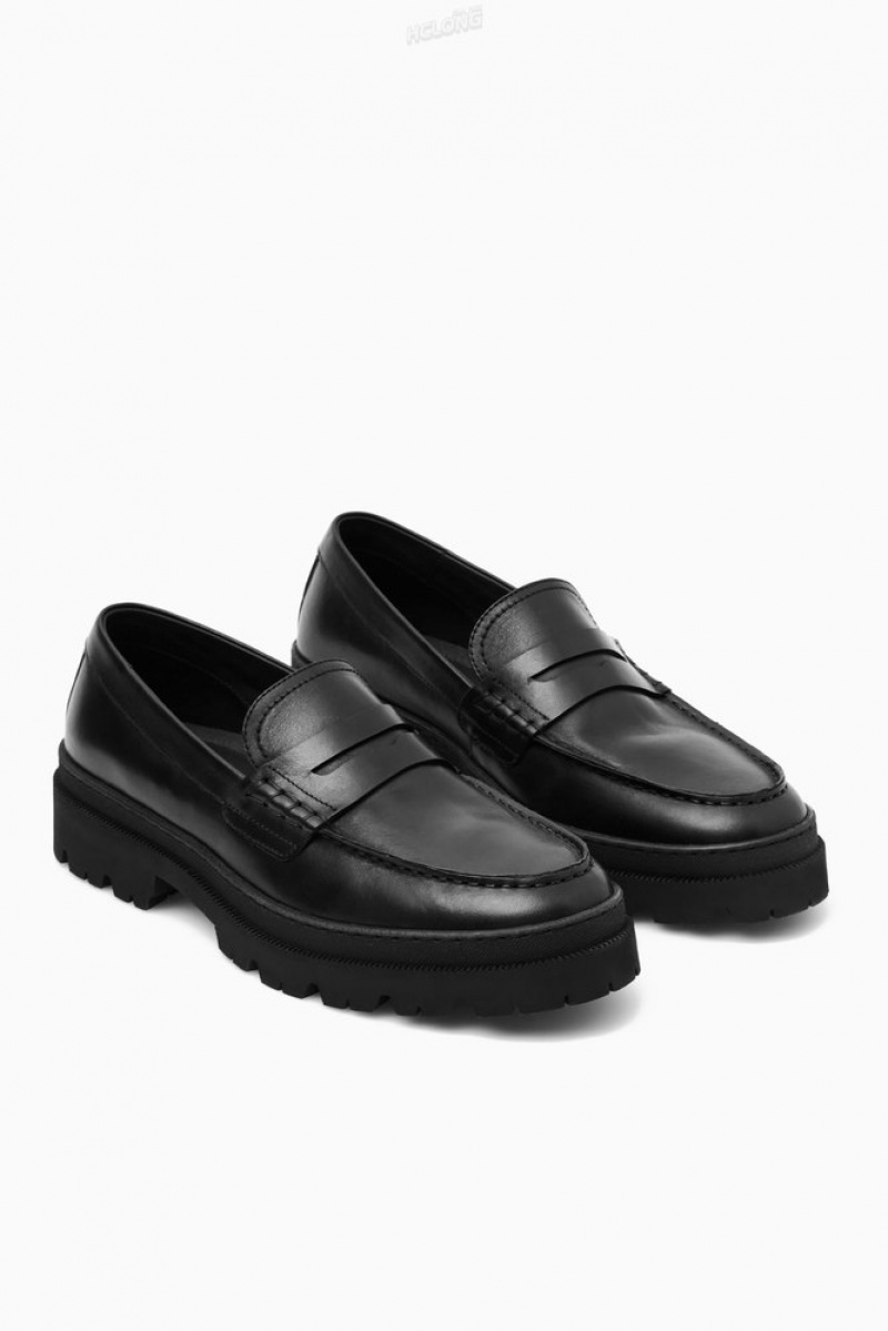 COS Chunky Leather Loafers Men's Loafers Black | XY61-S6NL