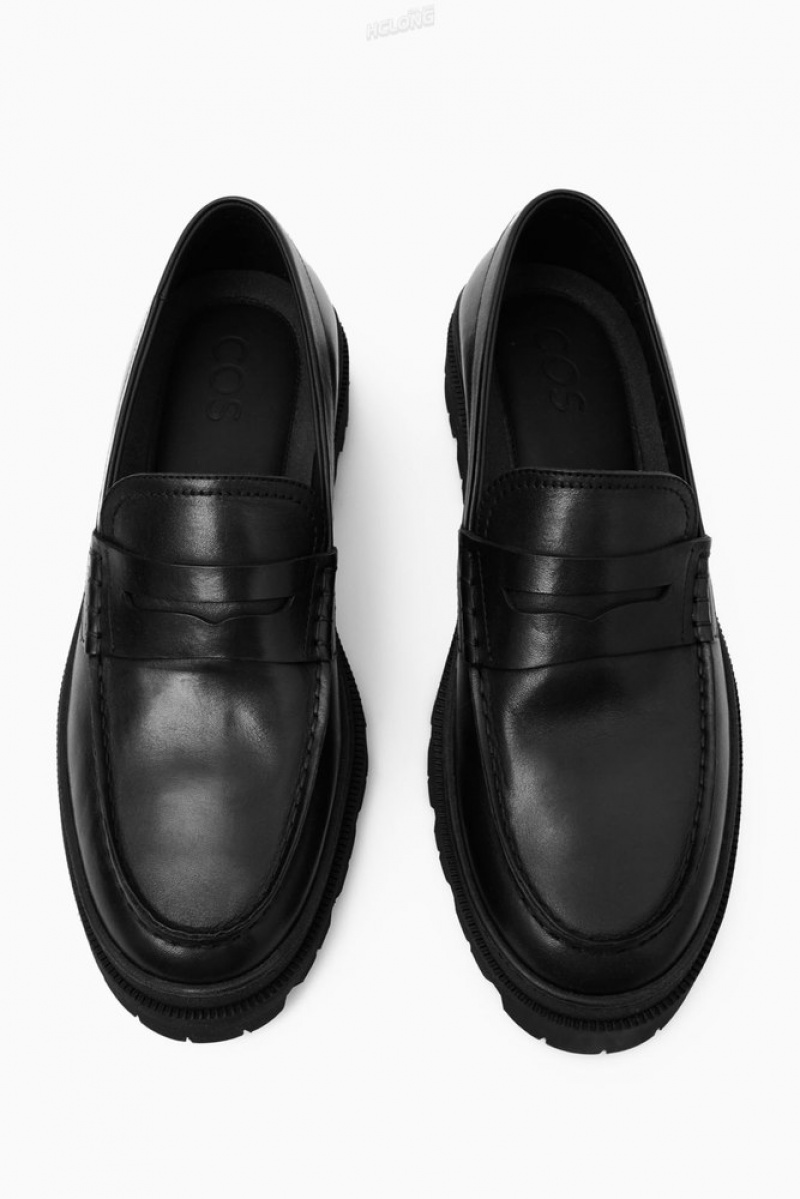 COS Chunky Leather Loafers Men's Loafers Black | XY61-S6NL