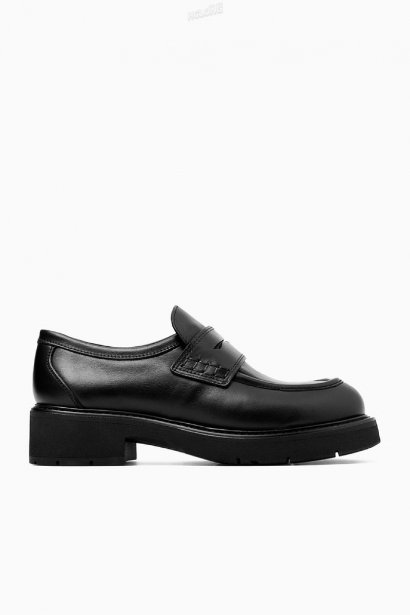 COS Chunky Leather Penny Loafers Women's Loafers Black | DB93-X1EY