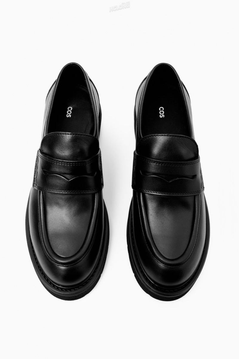 COS Chunky Leather Penny Loafers Women's Loafers Black | DB93-X1EY