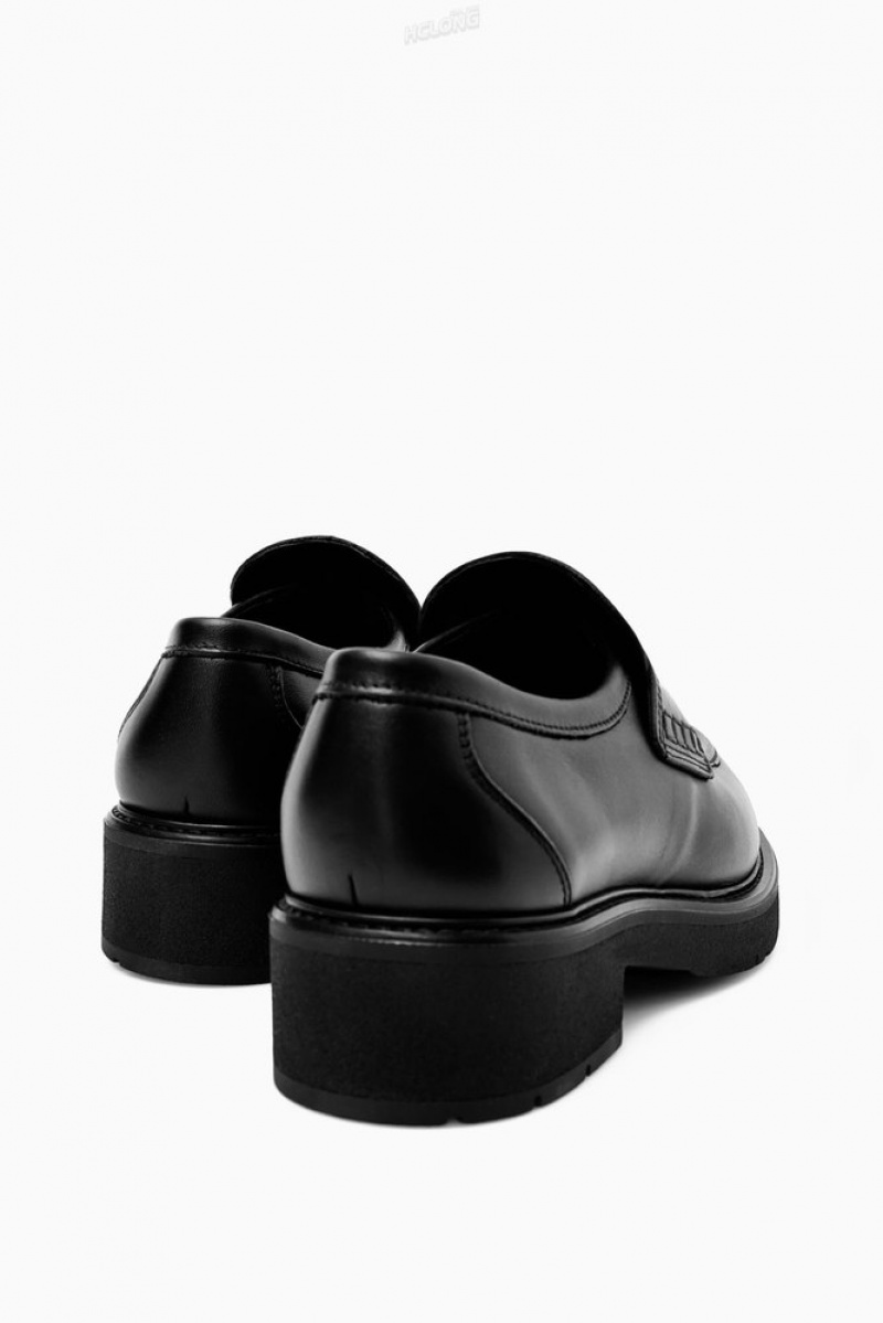 COS Chunky Leather Penny Loafers Women's Loafers Black | DB93-X1EY