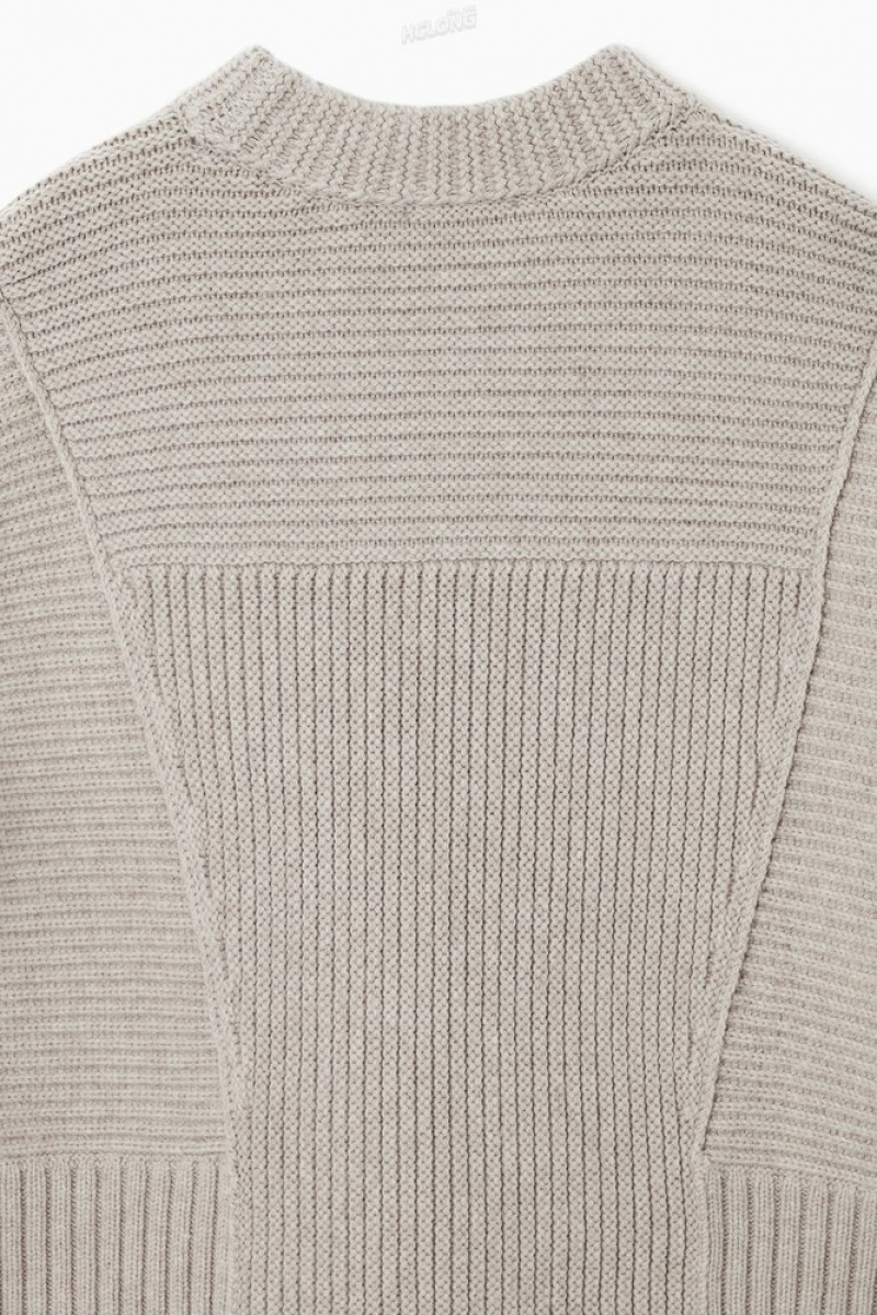 COS Chunky Paneled Wool Sweater Women's Sweaters & Cardigans Light Beige | CW60-S4GA