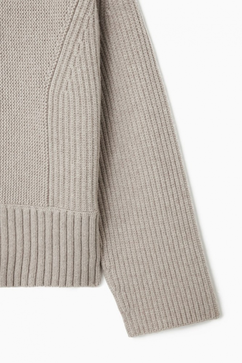 COS Chunky Paneled Wool Sweater Women's Sweaters & Cardigans Light Beige | CW60-S4GA