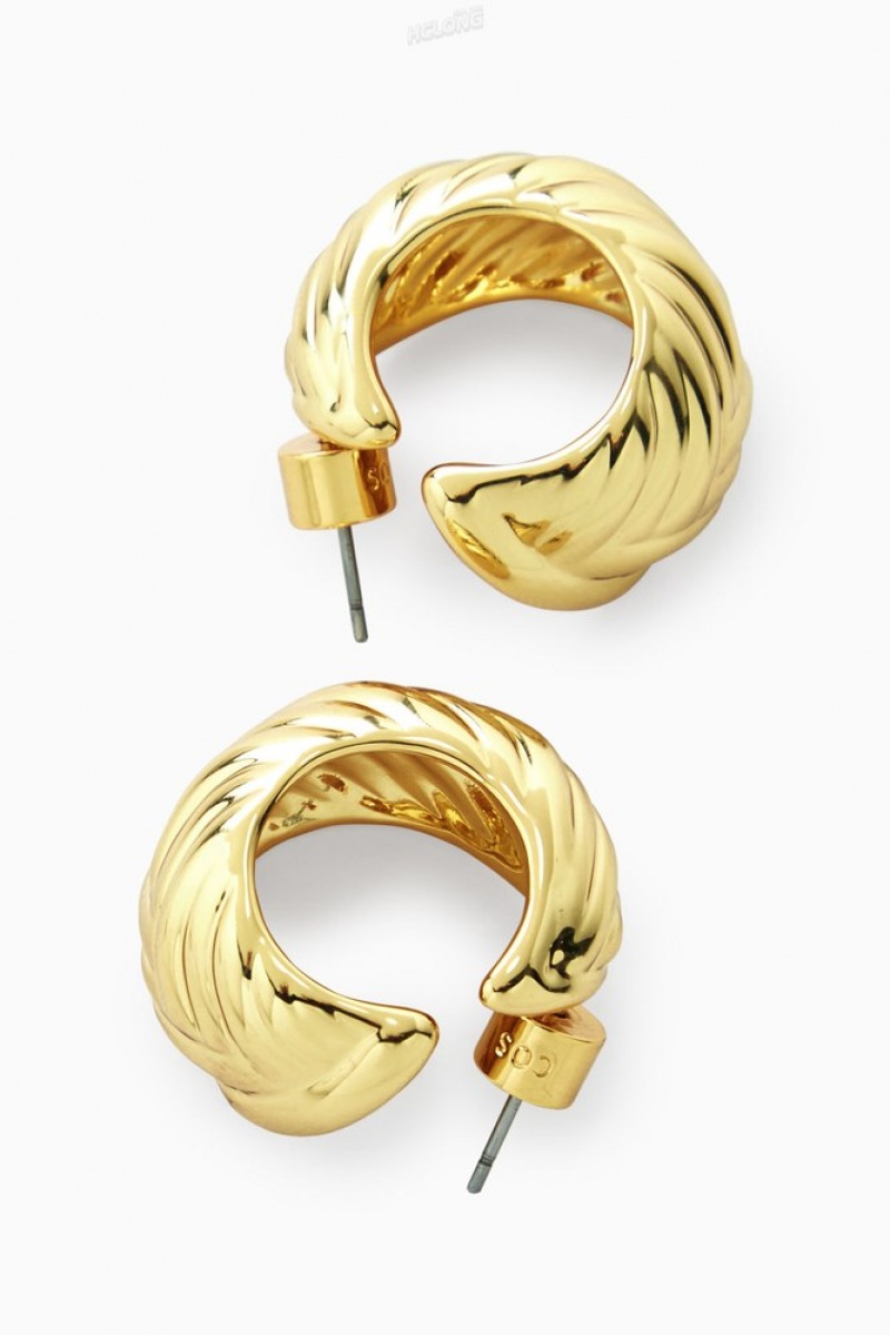 COS Chunky Plait Hoop Earrings Women's Jewelry & Jewellery Gold | QD87-G1YL