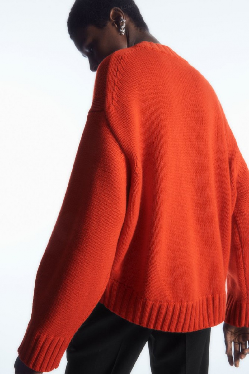 COS Chunky Pure Cashmere Crew-Neck Sweater Women's Sweaters & Cardigans Bright Orange | GD19-V0ZW