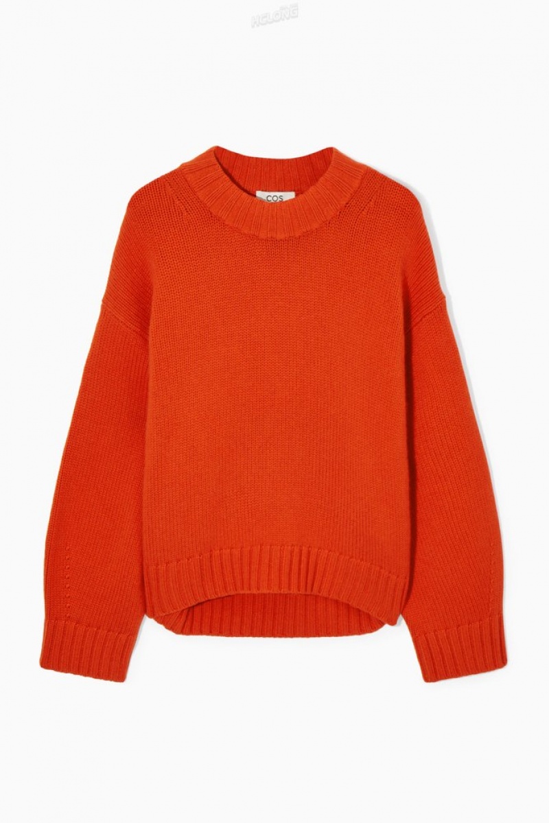 COS Chunky Pure Cashmere Crew-Neck Sweater Women's Sweaters & Cardigans Bright Orange | GD19-V0ZW