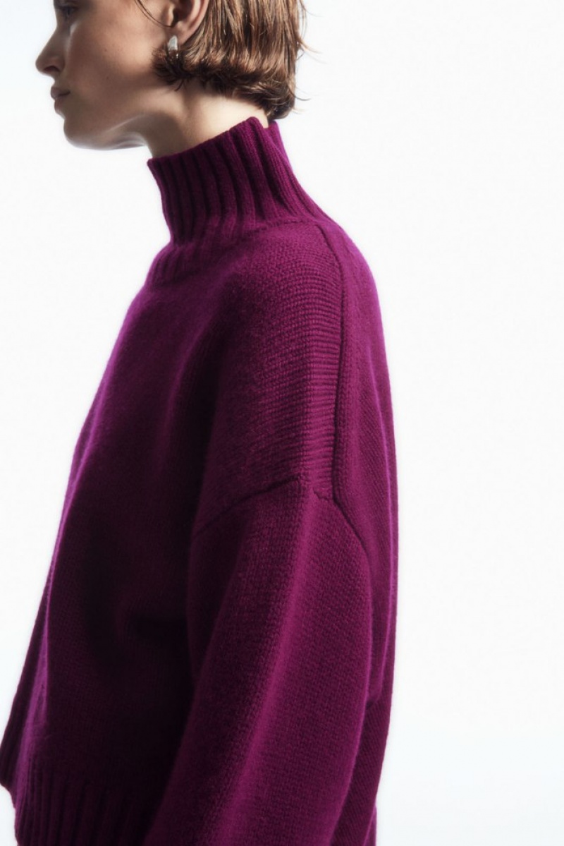 COS Chunky Pure Cashmere Turtleneck Jumper Women's Knitwear & Cardigans Plum | JP61-F2DH