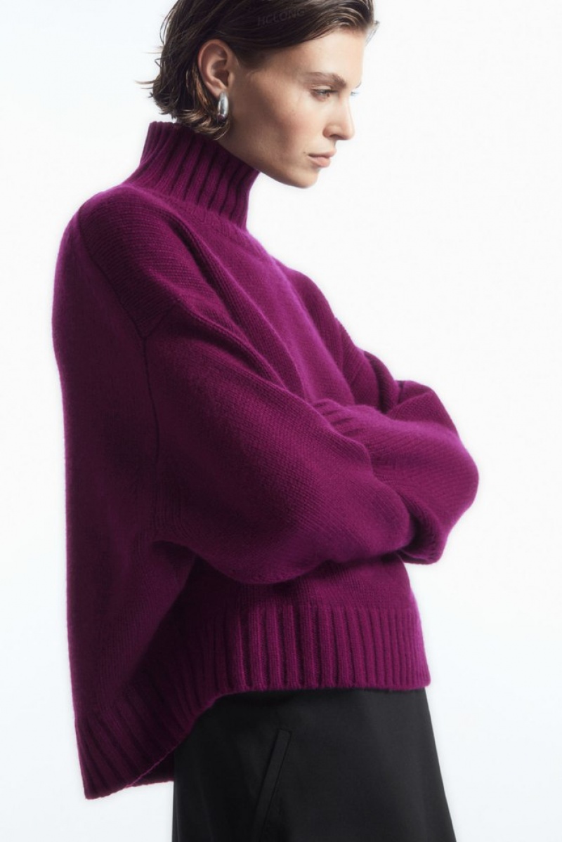 COS Chunky Pure Cashmere Turtleneck Jumper Women's Knitwear & Cardigans Plum | JP61-F2DH