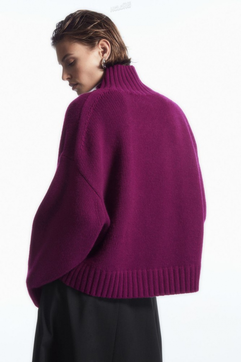 COS Chunky Pure Cashmere Turtleneck Jumper Women's Knitwear & Cardigans Plum | JP61-F2DH