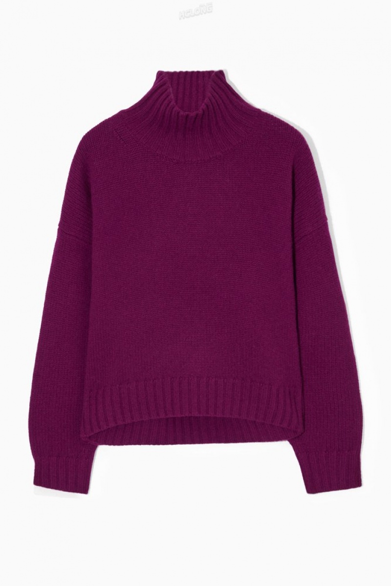 COS Chunky Pure Cashmere Turtleneck Jumper Women's Knitwear & Cardigans Plum | JP61-F2DH