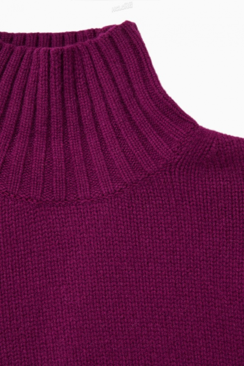 COS Chunky Pure Cashmere Turtleneck Jumper Women's Knitwear & Cardigans Plum | JP61-F2DH