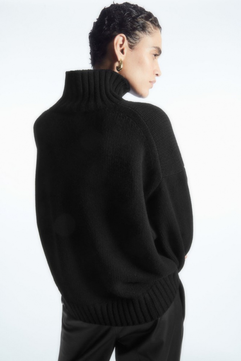 COS Chunky Pure Cashmere Turtleneck Sweater Women's Sweaters & Cardigans Black | AL30-V3OX