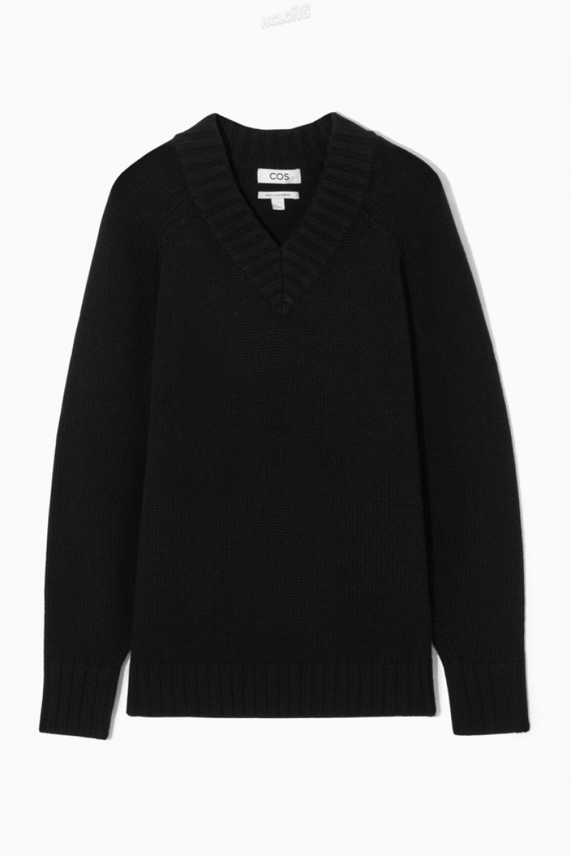 COS Chunky Pure Cashmere V-Neck Jumper Women's Knitwear & Cardigans Black | IG15-D5TZ