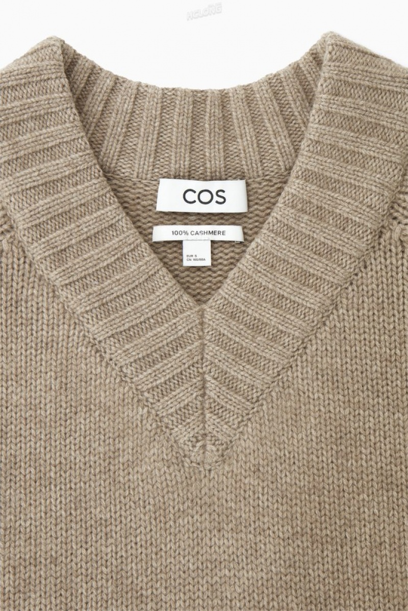 COS Chunky Pure Cashmere V-Neck Sweater Women's Sweaters & Cardigans Black | EO72-J4NV