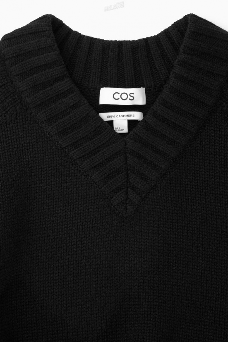 COS Chunky Pure Cashmere V-Neck Sweater Women's Sweaters & Cardigans Black | EG70-W5GS