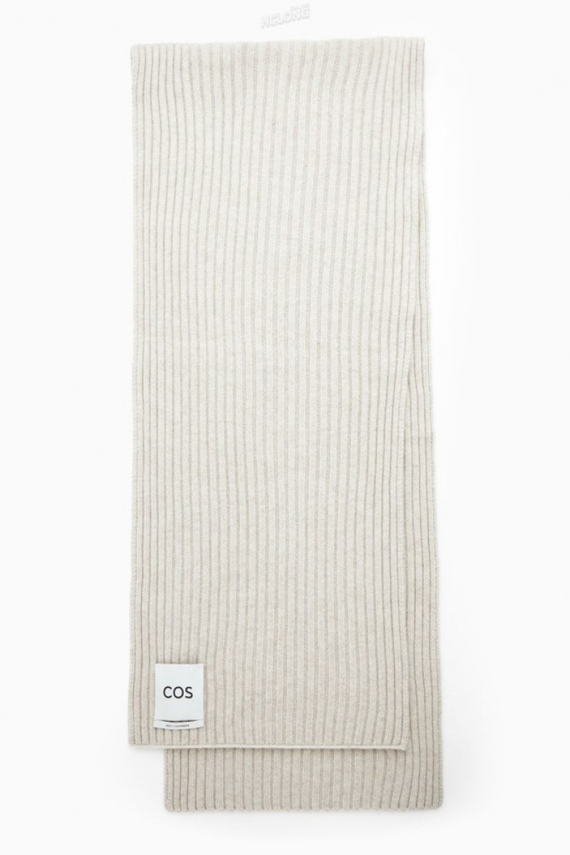 COS Chunky Ribbed Pure Cashmere Scarf Women's Scarves Off-White | SC89-Z4SJ