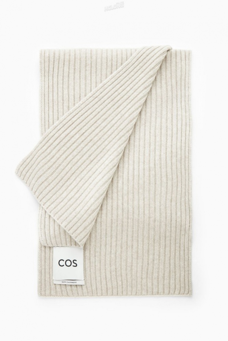 COS Chunky Ribbed Pure Cashmere Scarf Women's Scarves Off-White | SC89-Z4SJ