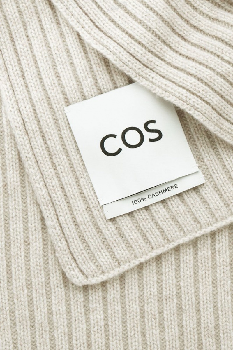 COS Chunky Ribbed Pure Cashmere Scarf Women's Scarves Off-White | SC89-Z4SJ