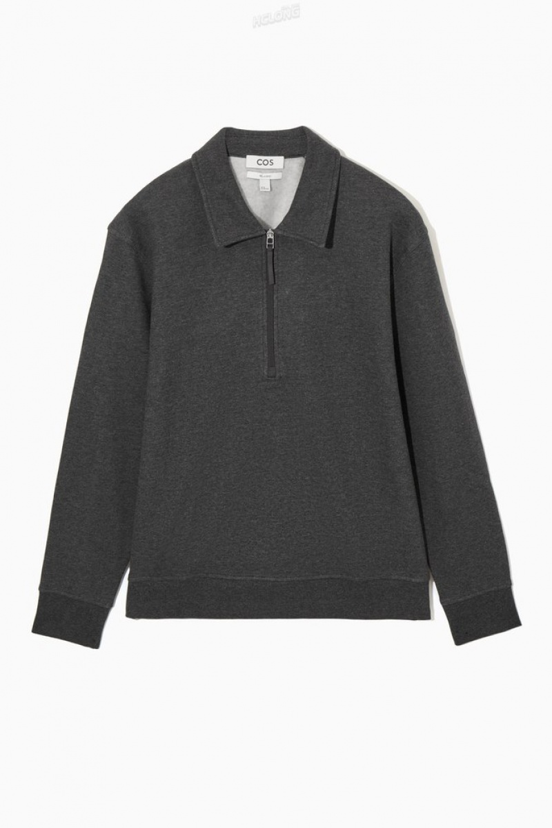 COS Collared Half-Zip Sweatshirt Women's Knitwear & Cardigans Grey MéLange | DR98-W5EV