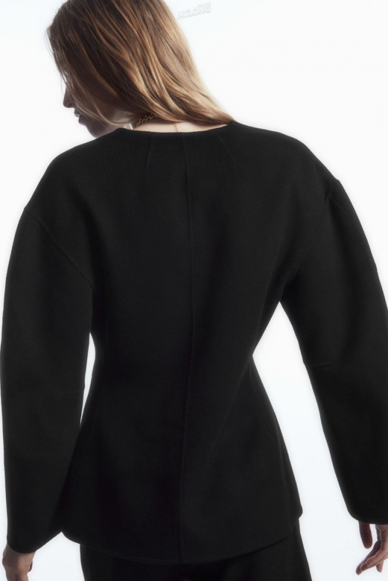 COS Collarless Double-Faced Wool Blazer Women's Blazers & Tailoring Black | OJ82-D4NY