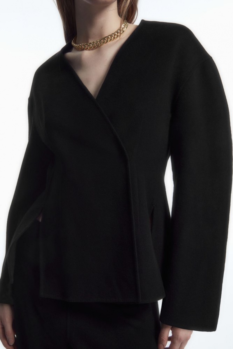 COS Collarless Double-Faced Wool Blazer Women's Blazers & Tailoring Black | OJ82-D4NY