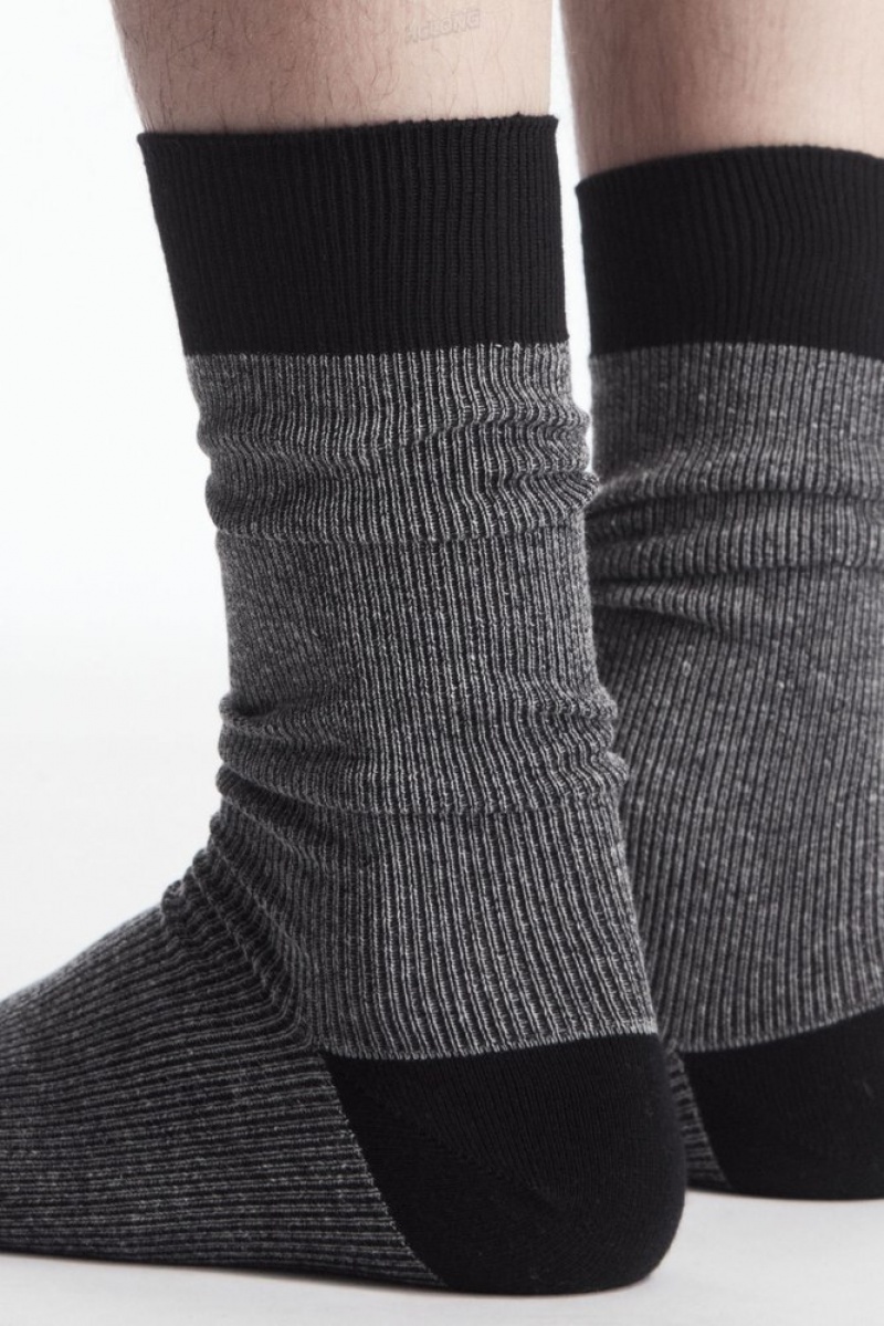 COS Colour-Block Mercerised Cotton Socks Men's Socks Black | XL13-E1AU