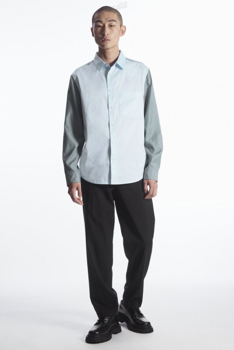 COS Colour-Block Tailored Shirt - Relaxed Men's Shirts Light Blue / Teal | LN17-M9WX