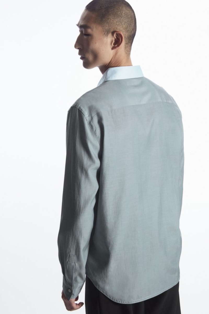 COS Colour-Block Tailored Shirt - Relaxed Men's Shirts Light Blue / Teal | LN17-M9WX