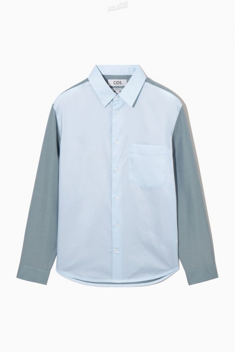 COS Colour-Block Tailored Shirt - Relaxed Men's Shirts Light Blue / Teal | LN17-M9WX