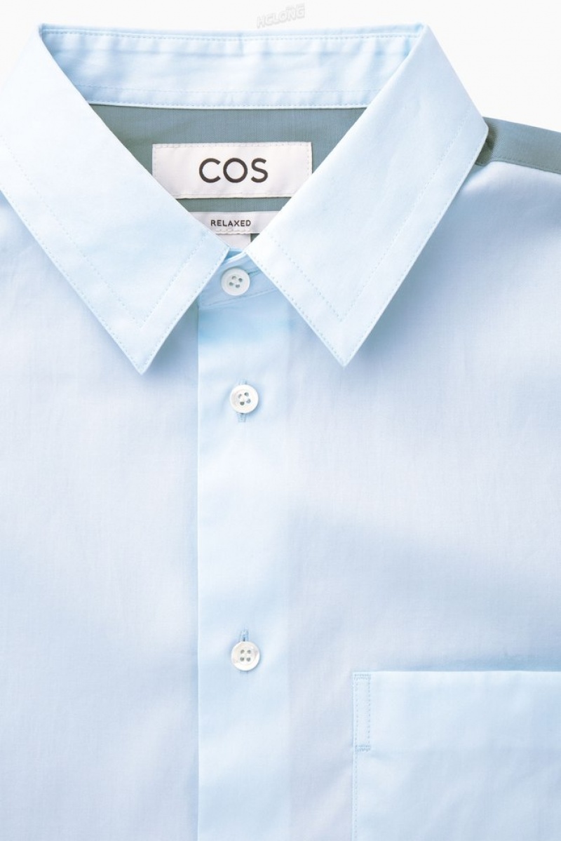 COS Colour-Block Tailored Shirt - Relaxed Men's Shirts Light Blue / Teal | LN17-M9WX