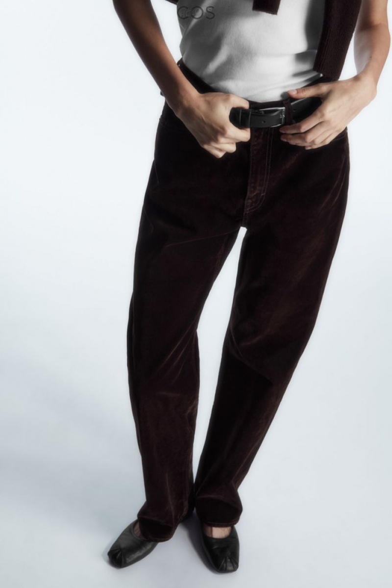 COS Column Flocked-Denim Jeans - Straight Women's Trousers Dark Brown | WP66-X5LR