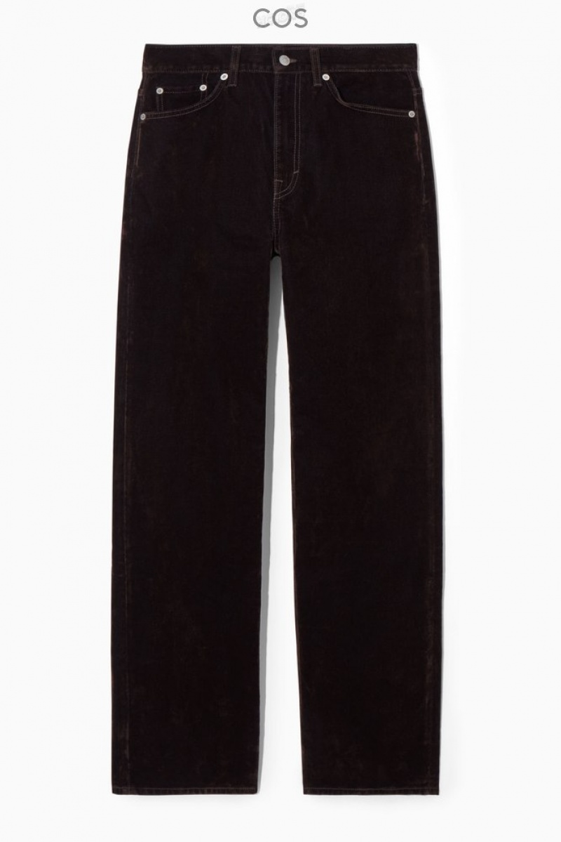 COS Column Flocked-Denim Jeans - Straight Women's Trousers Dark Brown | WP66-X5LR