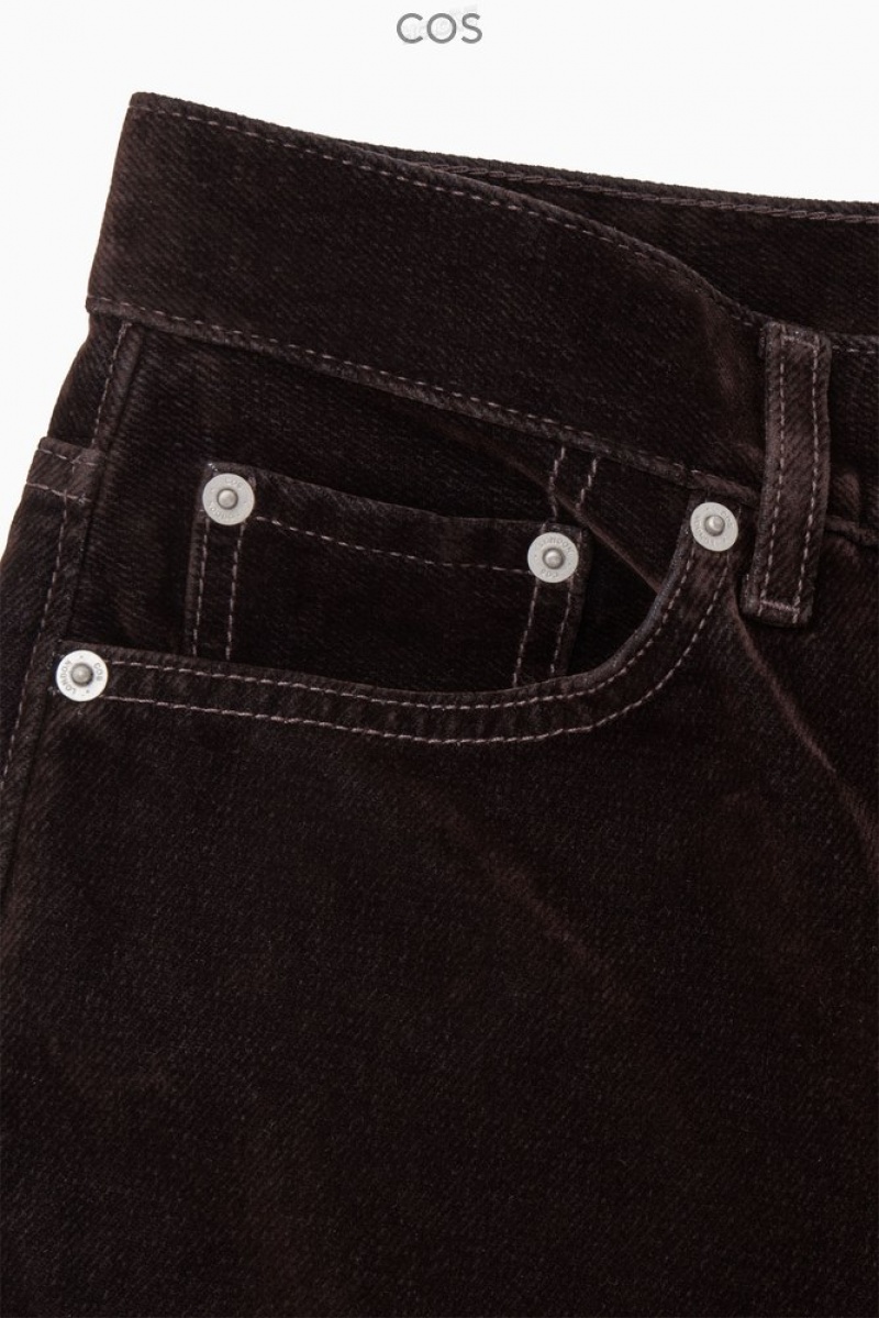 COS Column Flocked-Denim Jeans - Straight Women's Trousers Dark Brown | WP66-X5LR