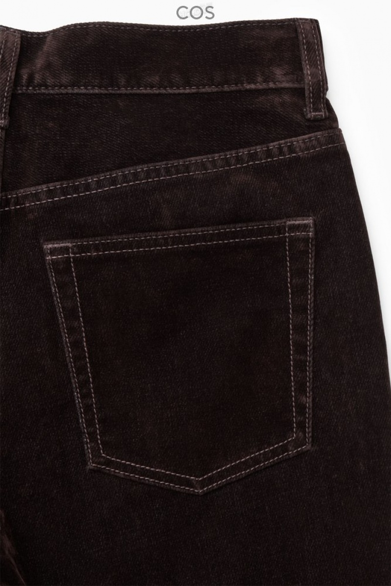 COS Column Flocked-Denim Jeans - Straight Women's Trousers Dark Brown | WP66-X5LR