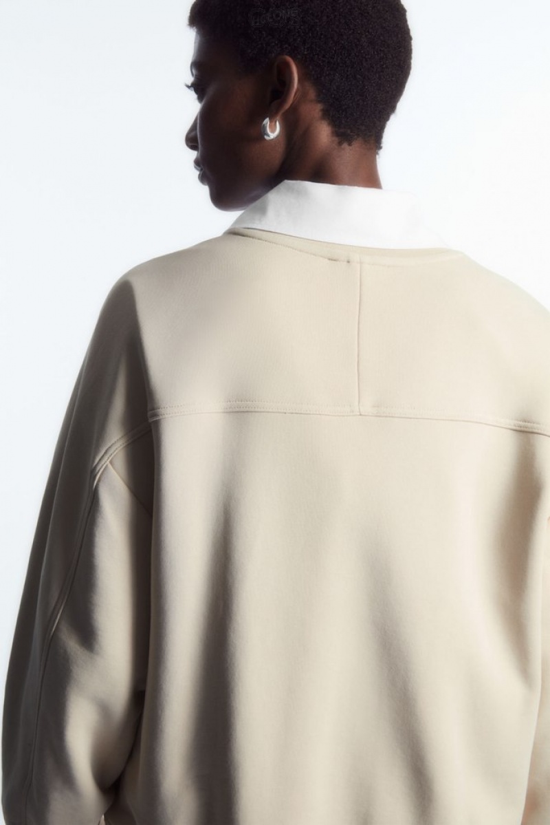 COS Contrast-Panel Crew-Neck Sweatshirt Women's Sweatshirts & Hoodies Light Beige | OG23-W8SH