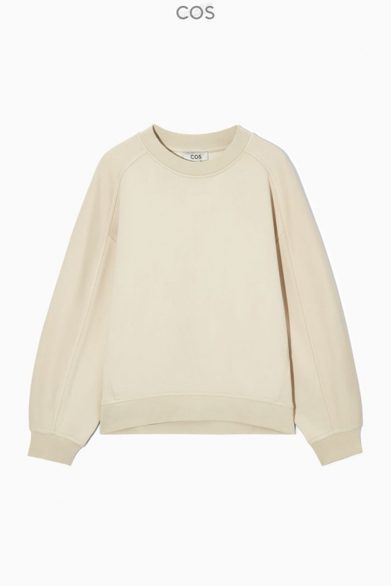 COS Contrast-Panel Crew-Neck Sweatshirt Women's Sweatshirts & Hoodies Light Beige | OG23-W8SH