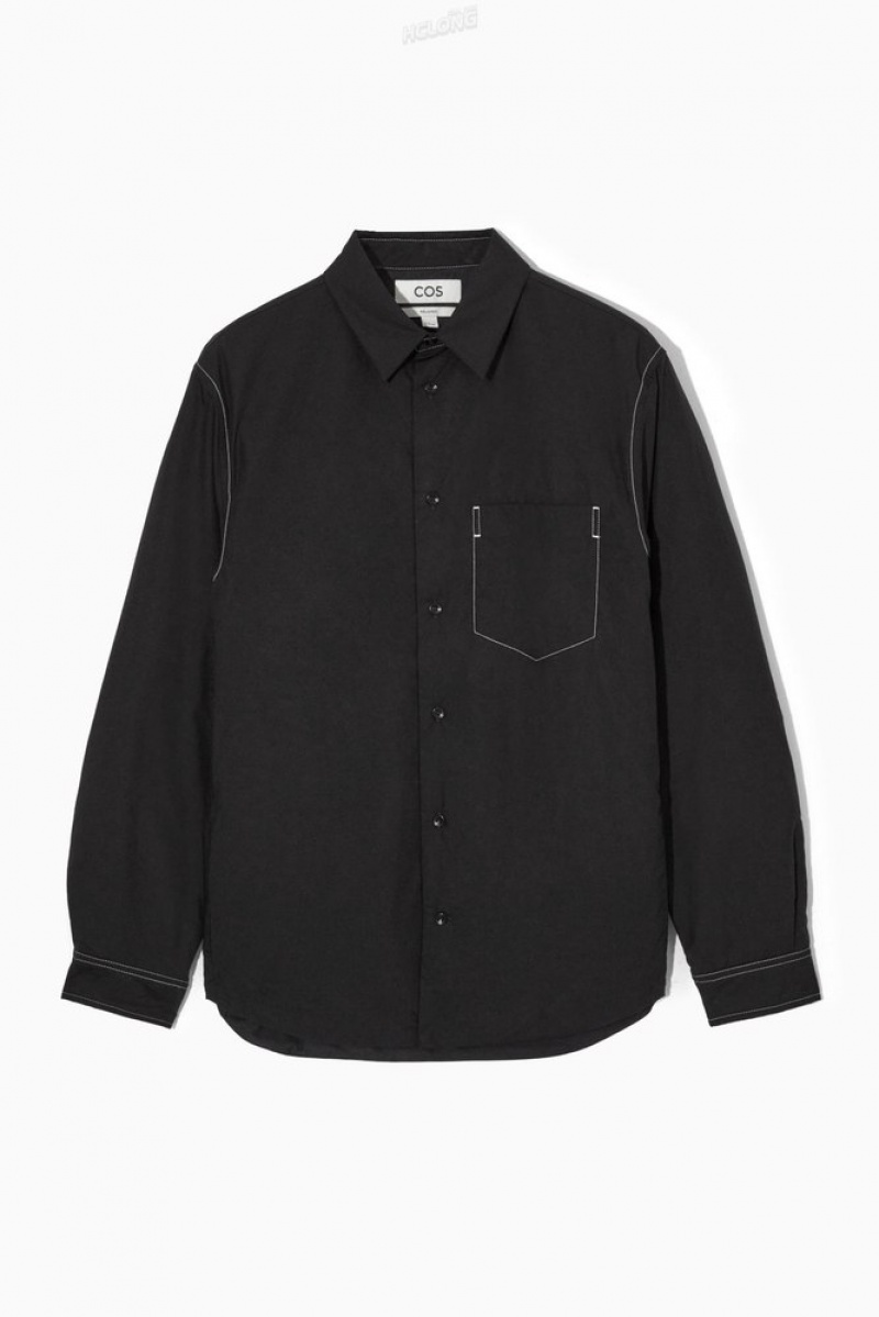 COS Contrast-Stitch Padded Overshirt Men's Shirts Black / White | YA98-H6NR