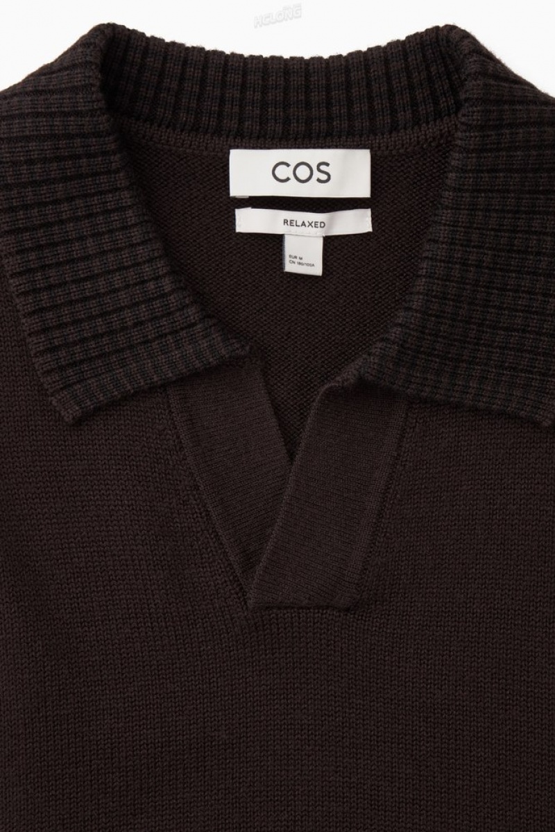 COS Contrast-Tipped Merino Polo Shirt Men's Sweaters & Cardigans Navy / Gray | UI72-R5XJ