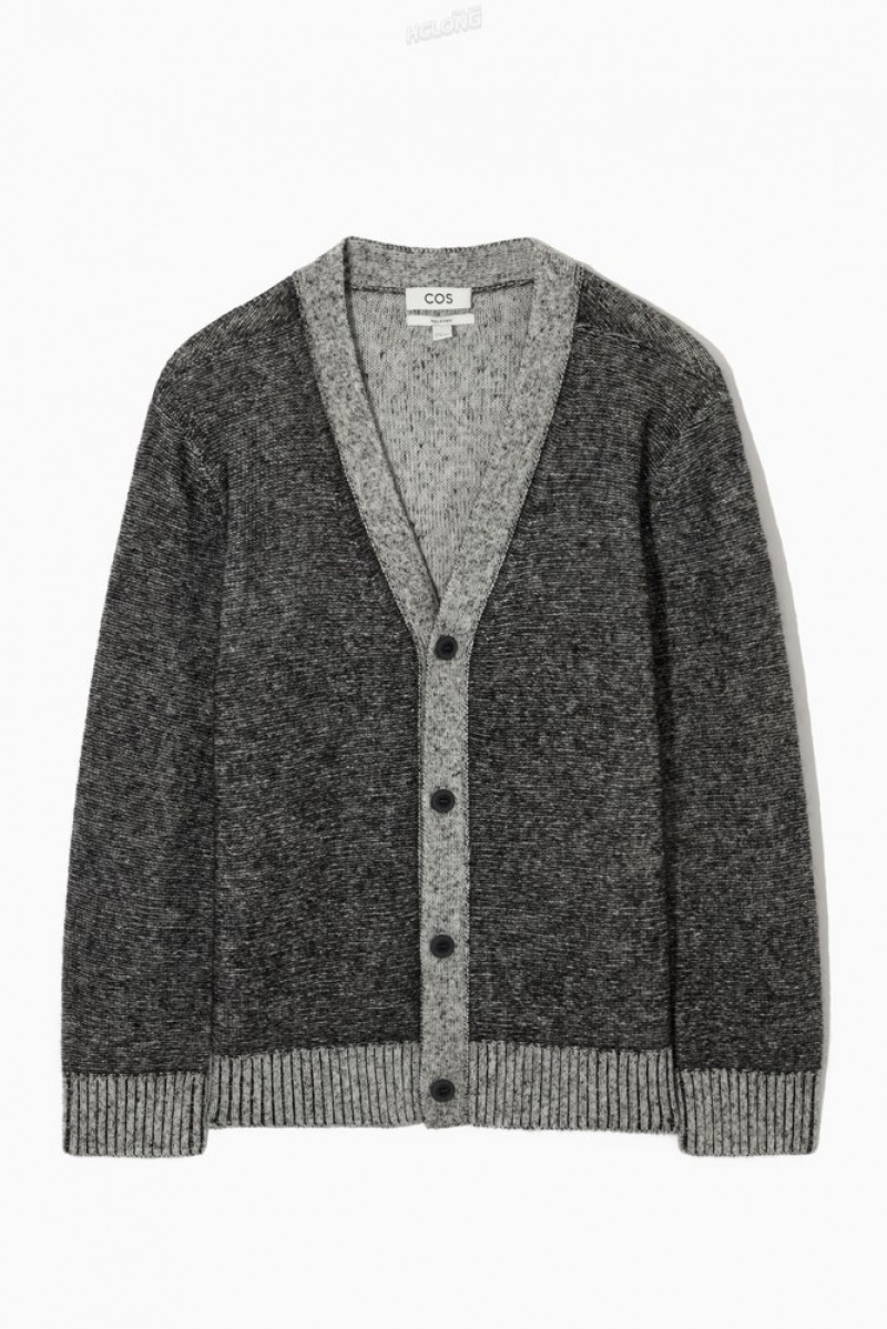 COS Contrast-Trim Wool-Blend Cardigan Men\'s Sweaters & Cardigans Blue | BB99-Y5ED