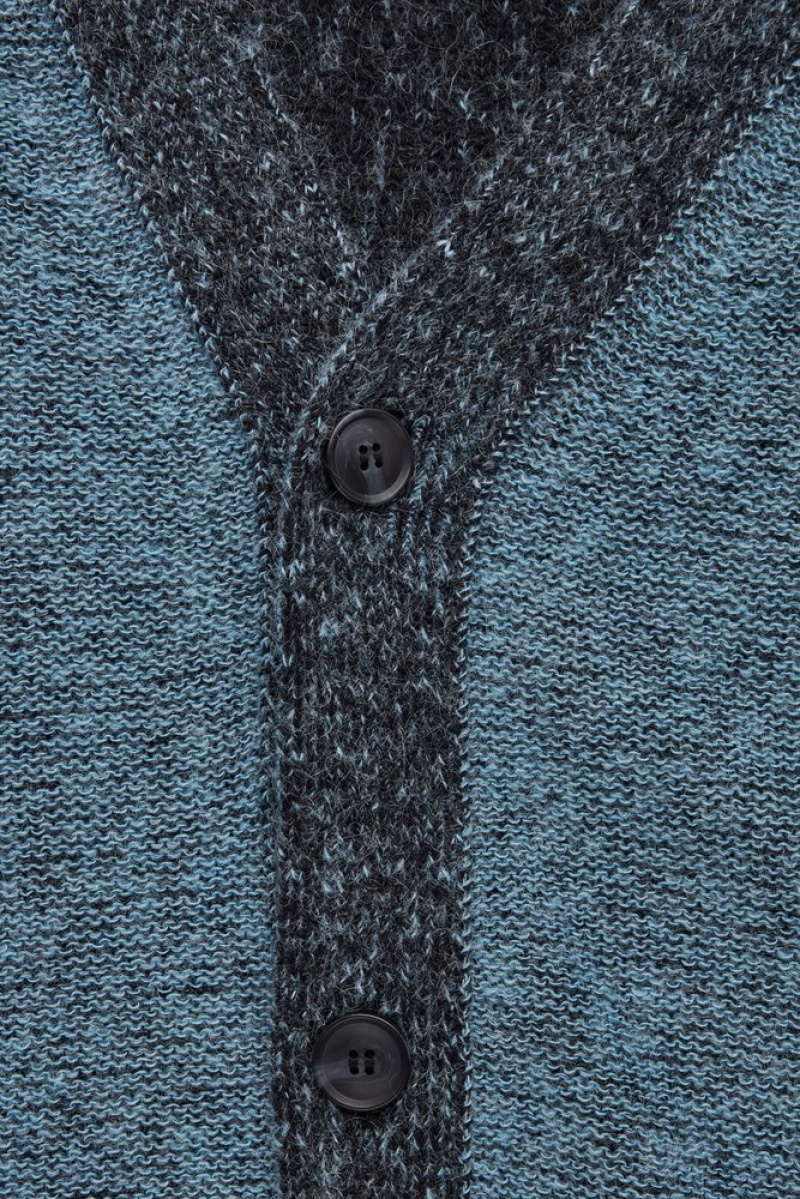 COS Contrast-Trim Wool-Blend Cardigan Men's Sweaters & Cardigans Blue | UN33-P6BM