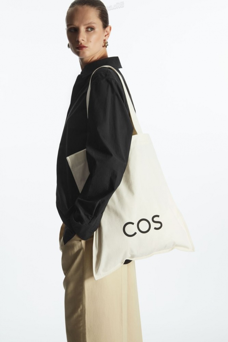 COS Cos Canvas Tote Bag Women's Bags White | EX96-W9KJ