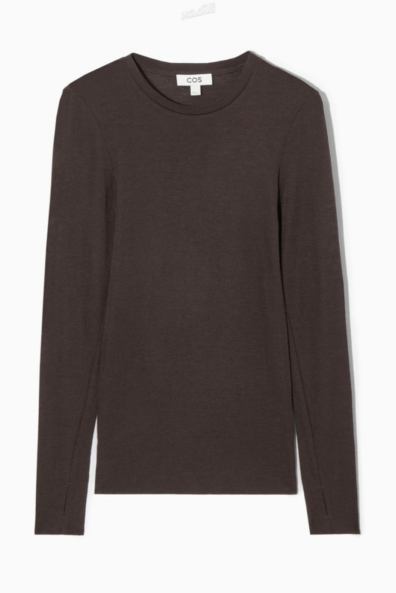 COS Crew-Neck Merino Wool Top Women's Tops Black | ZK61-E8BL