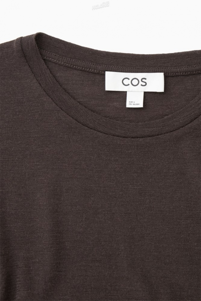 COS Crew-Neck Merino Wool Top Women's Tops Black | ZK61-E8BL