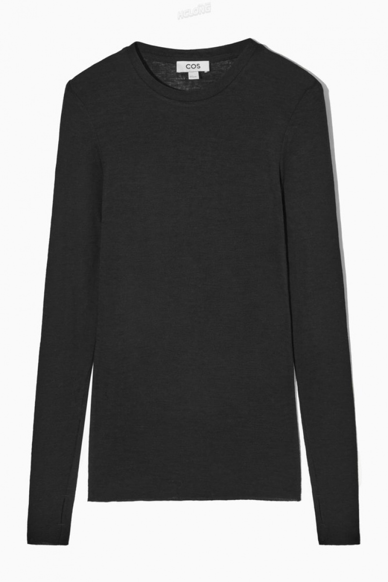 COS Crew-Neck Merino Wool Top Women's Tops Black | GD36-W4EF